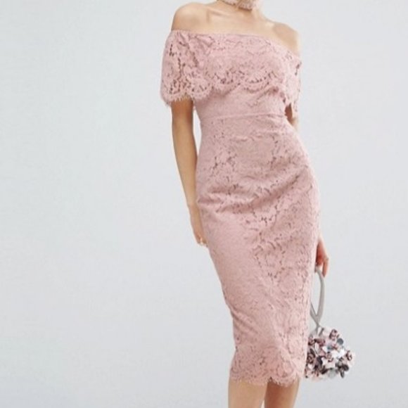 ASOS Lace Bardot Pencil Midi Dress US size 0 - Picture 2 of 8